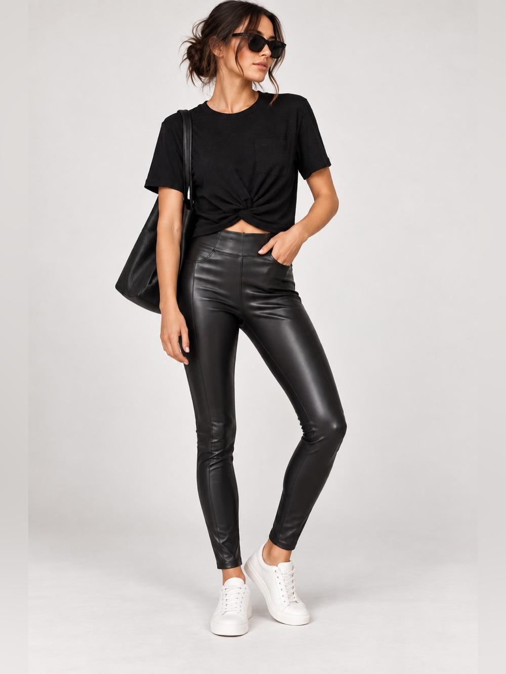 Aritzia Wilfred Free Daria Faux Leather Leggings + Subah Knot Tee Bundle Size S